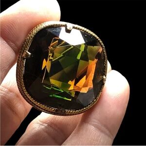 LARGE Antique color changing tri colored gold rope square faceted brooch OOAK